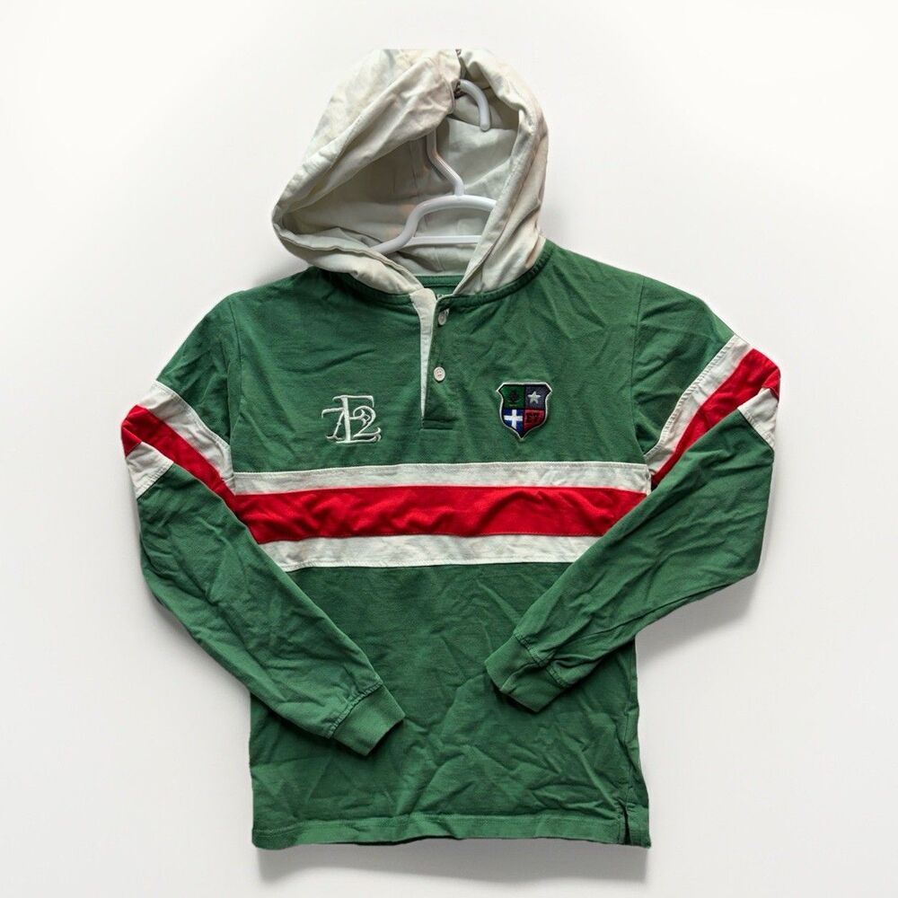 Y2K EVOLUTION IN DESIGN Legends 72 Rugby Shirt Hoodie Youth XL Green Striped